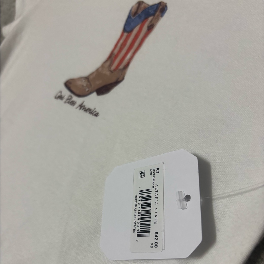 Altar'd State White Tee with Patriotic Boot Design - Picture 2 of 2
